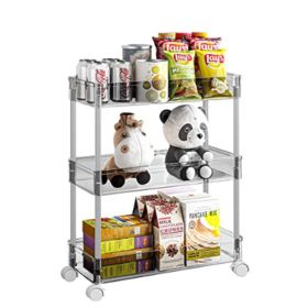 3 Tier Storage Rack Storage Cart Storage Rolling Utility Cart for Kitchen Bathroom (Green: Grey)