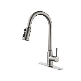 Single Handle High Arc Pull Out Kitchen Faucet; Single Level Stainless Steel Kitchen Sink Faucets with Pull Down Sprayer (Green: as Pic)