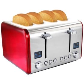 LED Screen Shows 4 Slice Toaster In Stainless Steel (Green: Red & Silver)