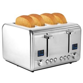 LED Screen Shows 4 Slice Toaster In Stainless Steel (Green: Silver)