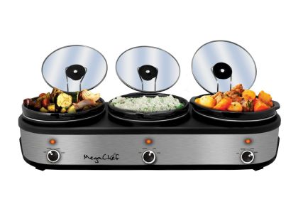 MegaChef Triple 2.5 Quart Slow Cooker and Buffet Server (Green: Silver)