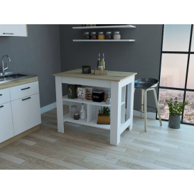 Brooklyn Antibacterial Surface Kitchen Island; Three Concealed Shelves (Green: White / Light Oak)